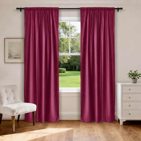 MJ11 Soft Soundproof Luxury Velvet Blackout Drapes Back Tab and Rod Pocket 2 In 1 - Cololeaf -- 39# Burgundy Red