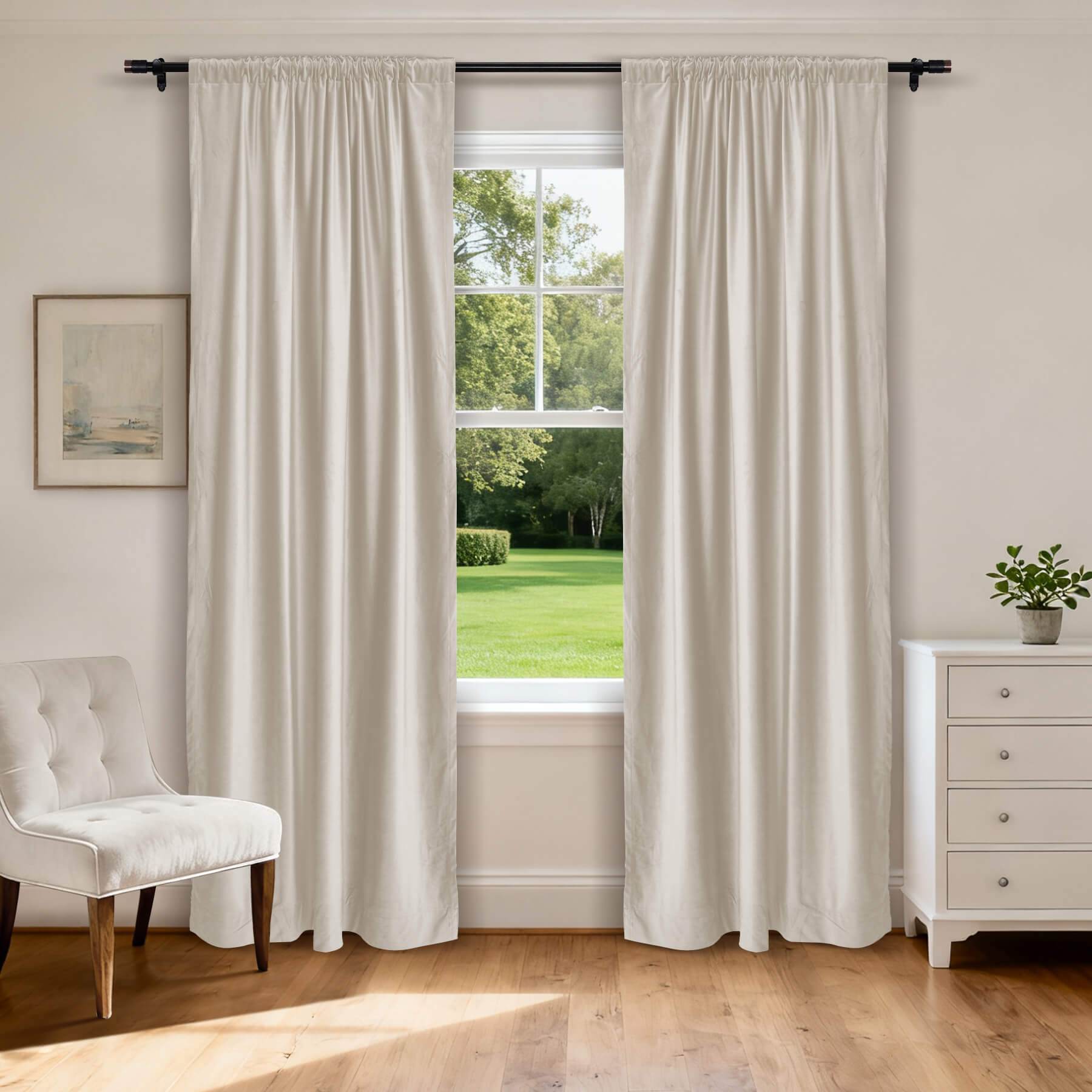 MJ11 Soft Soundproof Luxury Velvet Blackout Drapes Back Tab and Rod Pocket 2 In 1 - Cololeaf -- 2# Cashmere