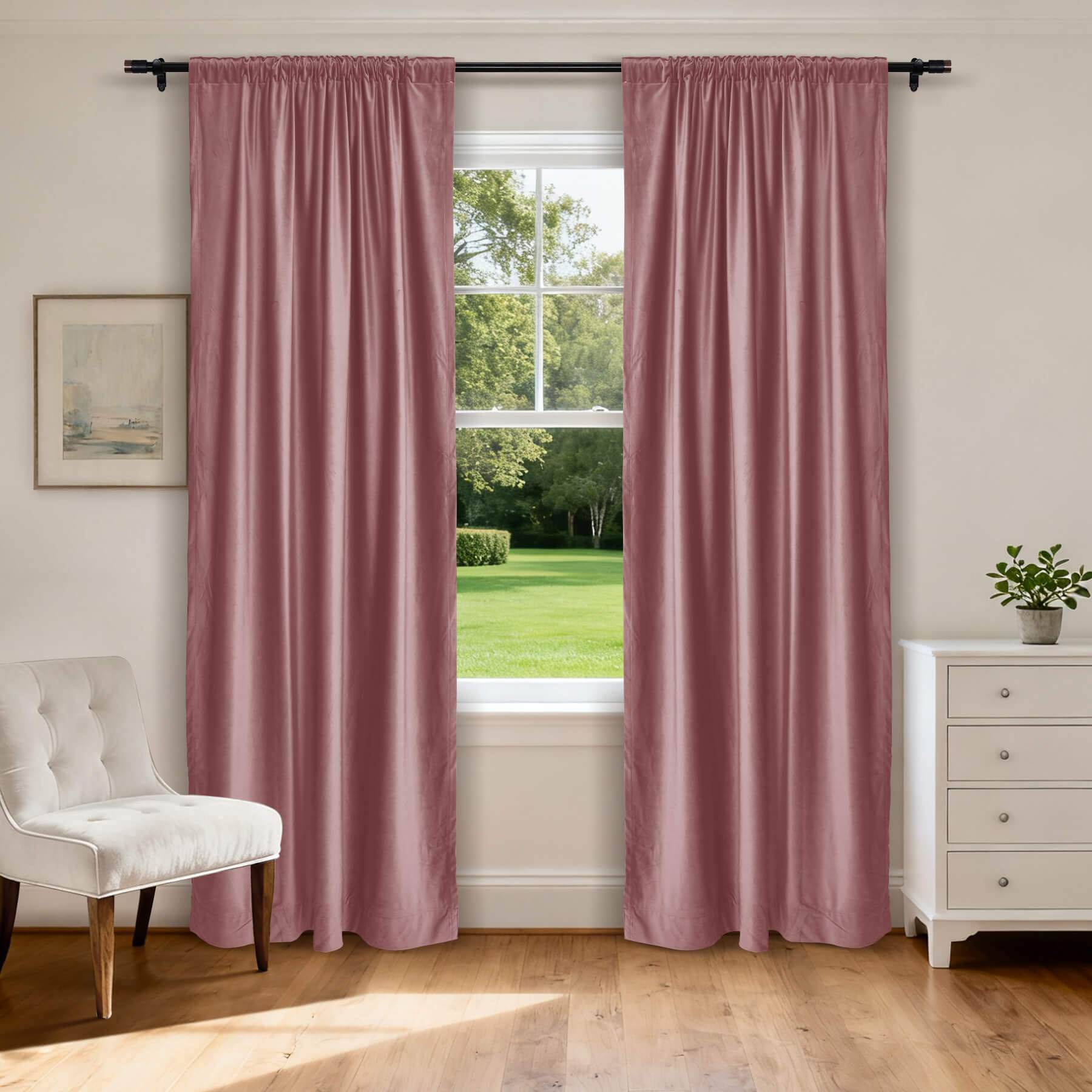MJ11 Soft Soundproof Luxury Velvet Blackout Drapes Back Tab and Rod Pocket 2 In 1 - Cololeaf -- 34# Coral