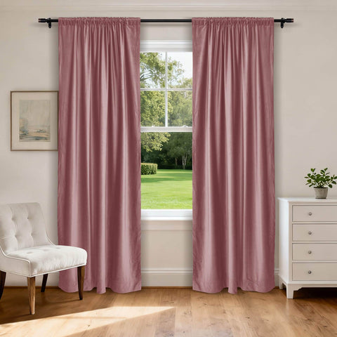 MJ11 Soft Soundproof Luxury Velvet Blackout Drapes Back Tab and Rod Pocket 2 In 1 - Cololeaf -- 34# Coral