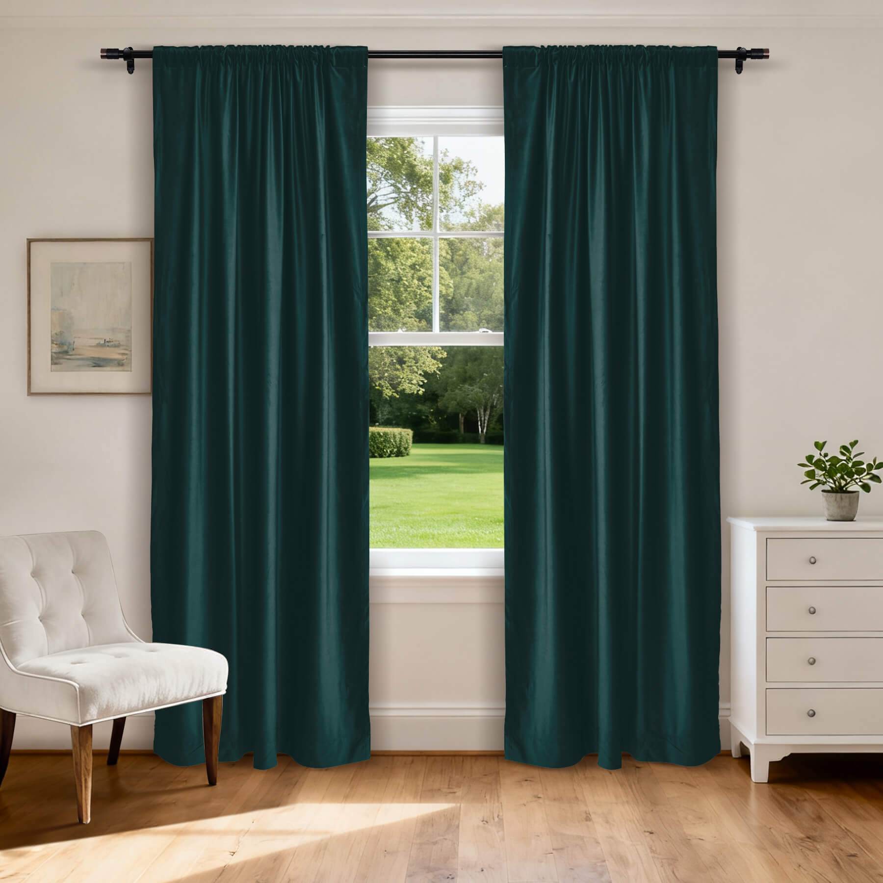 MJ11 Soft Soundproof Luxury Velvet Blackout Drapes Back Tab and Rod Pocket 2 In 1 - Cololeaf -- 107# Moss