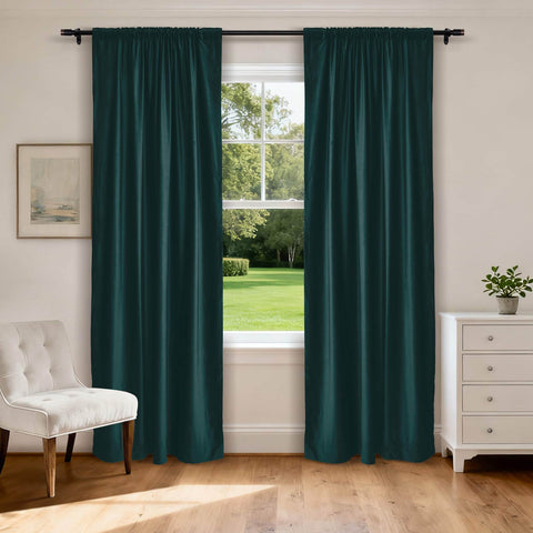 MJ11 Soft Soundproof Luxury Velvet Blackout Drapes Back Tab and Rod Pocket 2 In 1 - Cololeaf -- 107# Moss