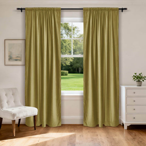 MJ11 Soft Soundproof Luxury Velvet Blackout Drapes Back Tab and Rod Pocket 2 In 1 - Cololeaf -- 107# Moss