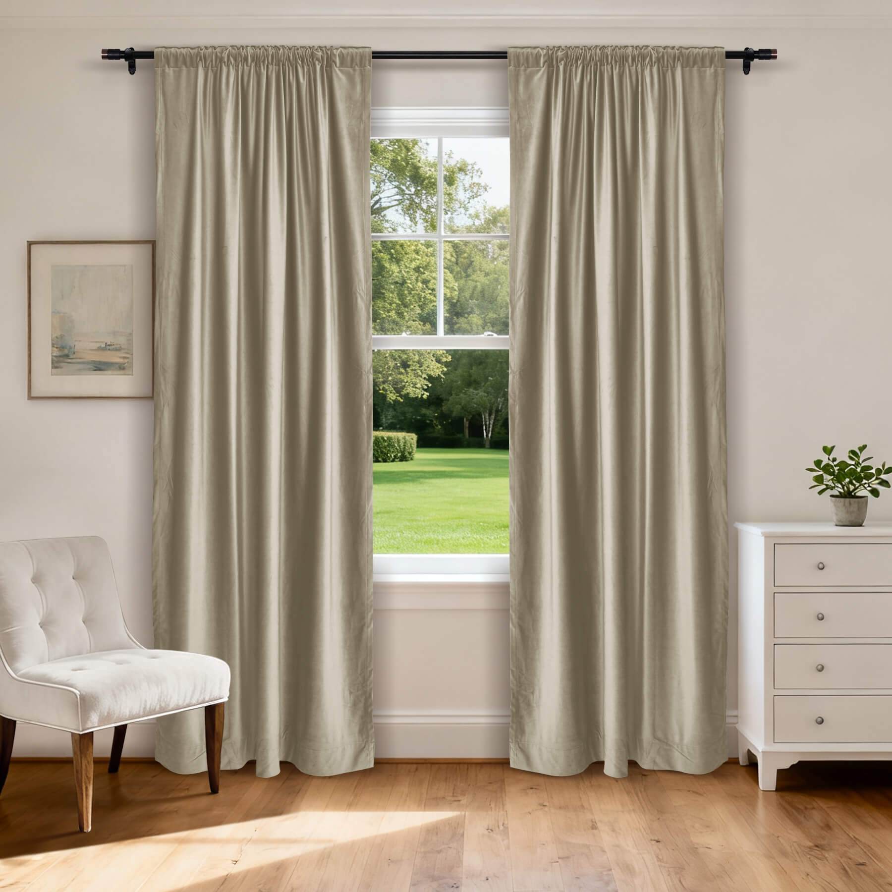 MJ11 Soft Soundproof Luxury Velvet Blackout Drapes Back Tab and Rod Pocket 2 In 1 - Cololeaf -- 8# Gray Beige