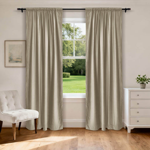 MJ11 Soft Soundproof Luxury Velvet Blackout Drapes Back Tab and Rod Pocket 2 In 1 - Cololeaf -- 8# Gray Beige