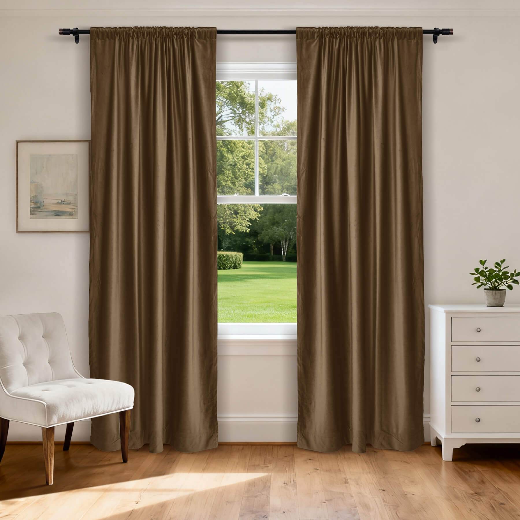 MJ11 Soft Soundproof Luxury Velvet Blackout Drapes Back Tab and Rod Pocket 2 In 1 - Cololeaf -- 17# Java