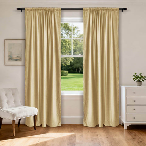 MJ11 Soft Soundproof Luxury Velvet Blackout Drapes Back Tab and Rod Pocket 2 In 1 - Cololeaf -- 5# Khaki