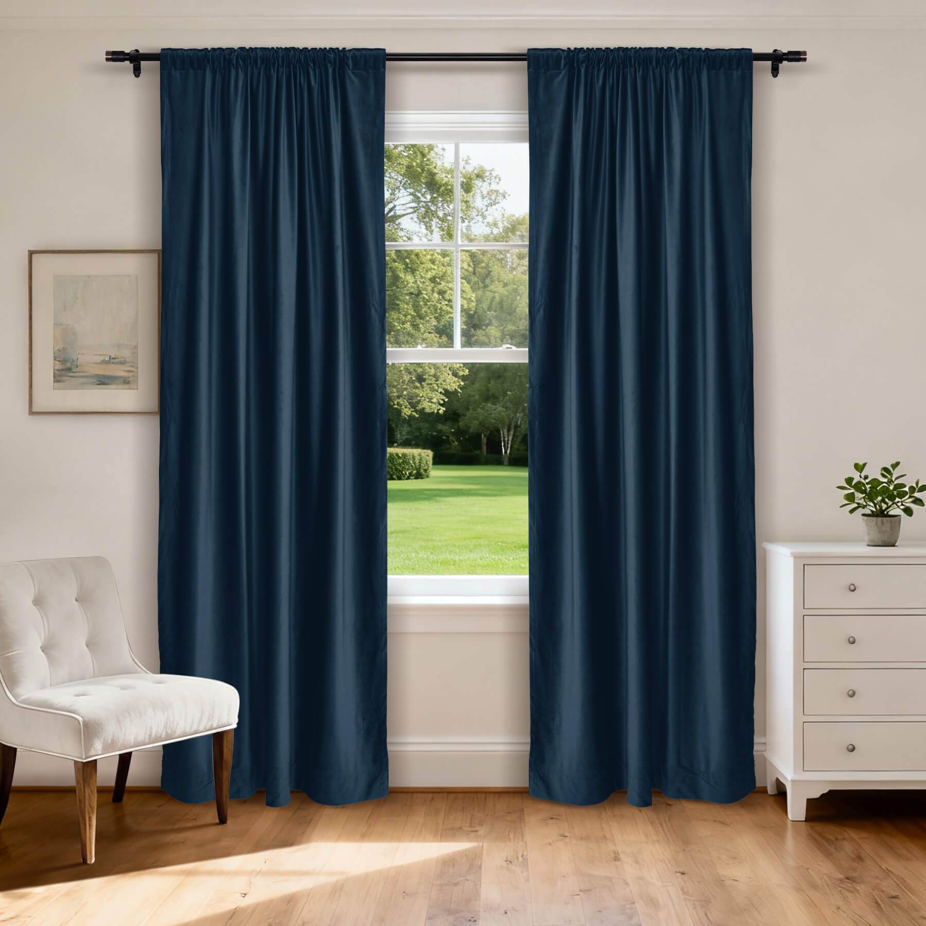 MJ11 Soft Soundproof Luxury Velvet Blackout Drapes Back Tab and Rod Pocket 2 In 1 - Cololeaf -- 107# Moss