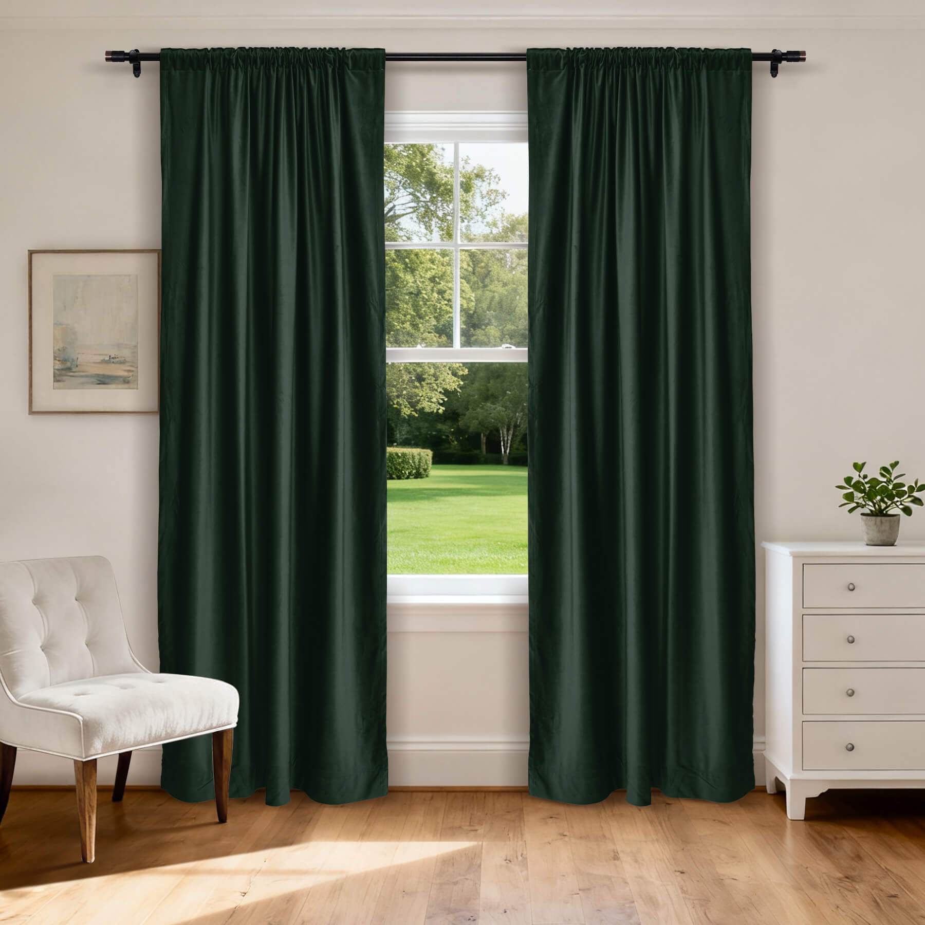 MJ11 Soft Soundproof Luxury Velvet Blackout Drapes Back Tab and Rod Pocket 2 In 1 - Cololeaf -- 107# Moss