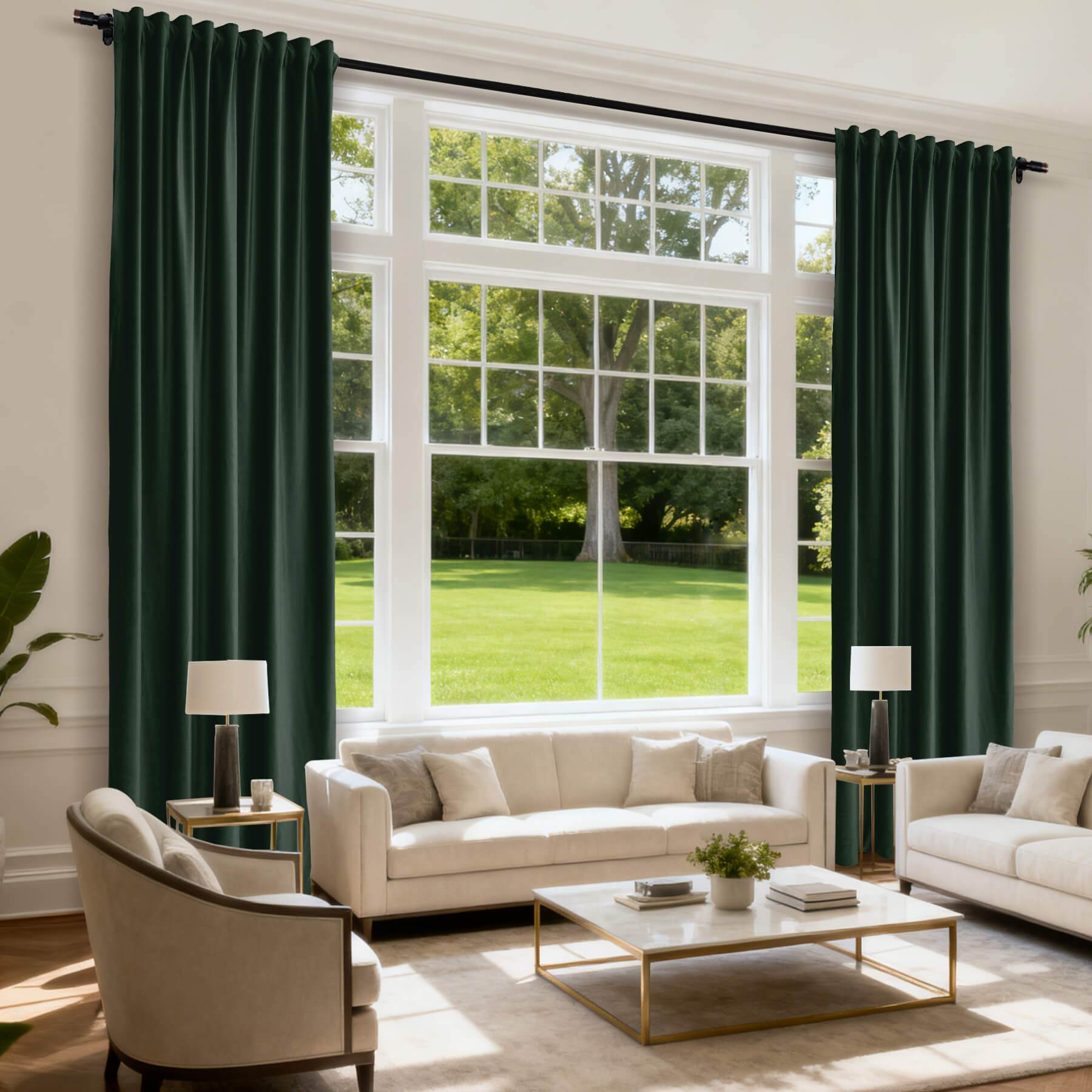MJ11 Soft Soundproof Luxury Velvet Blackout Drapes Back Tab and Rod Pocket 2 In 1 - Cololeaf -- 107# Moss