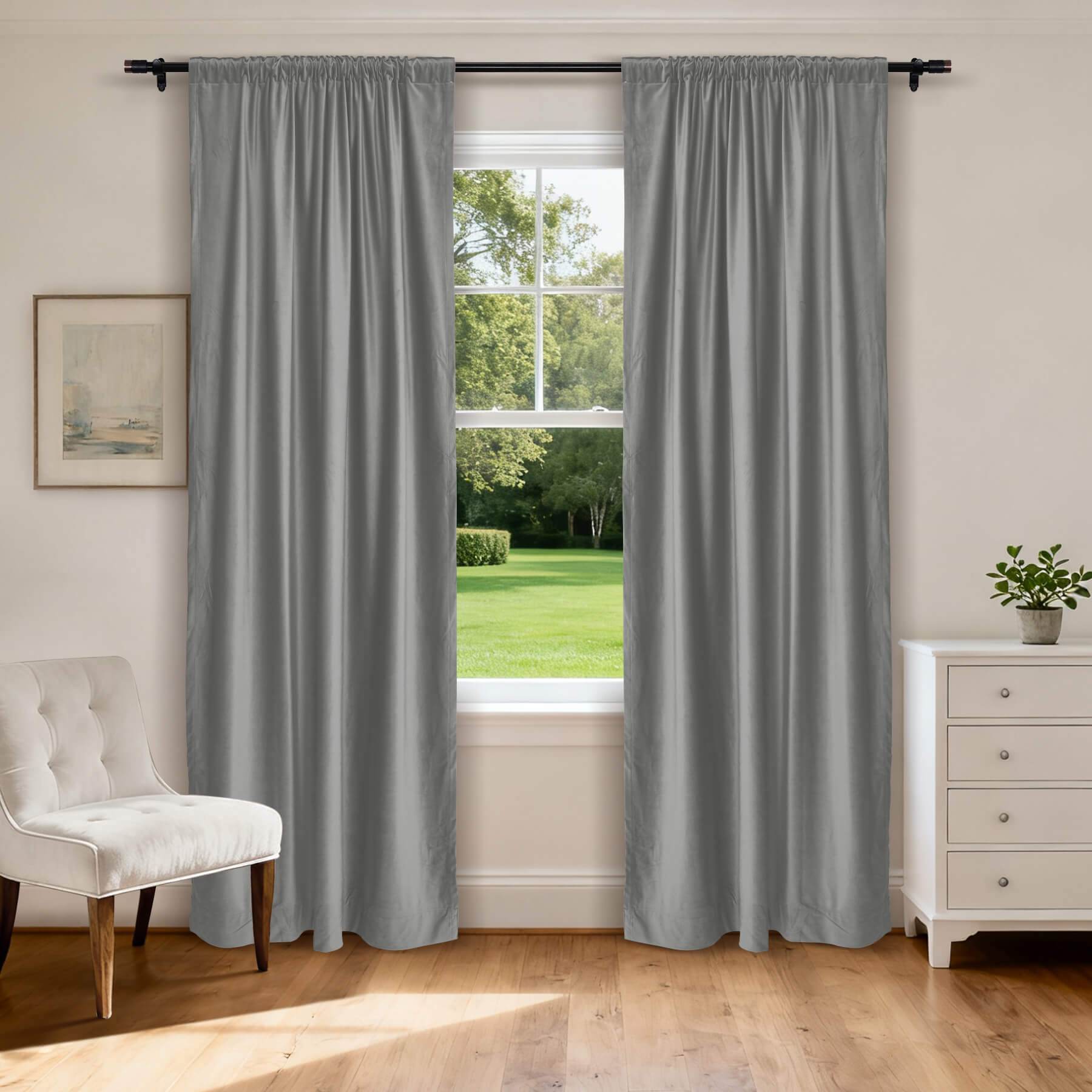 MJ11 Soft Soundproof Luxury Velvet Blackout Drapes Back Tab and Rod Pocket 2 In 1 - Cololeaf -- 107# Moss