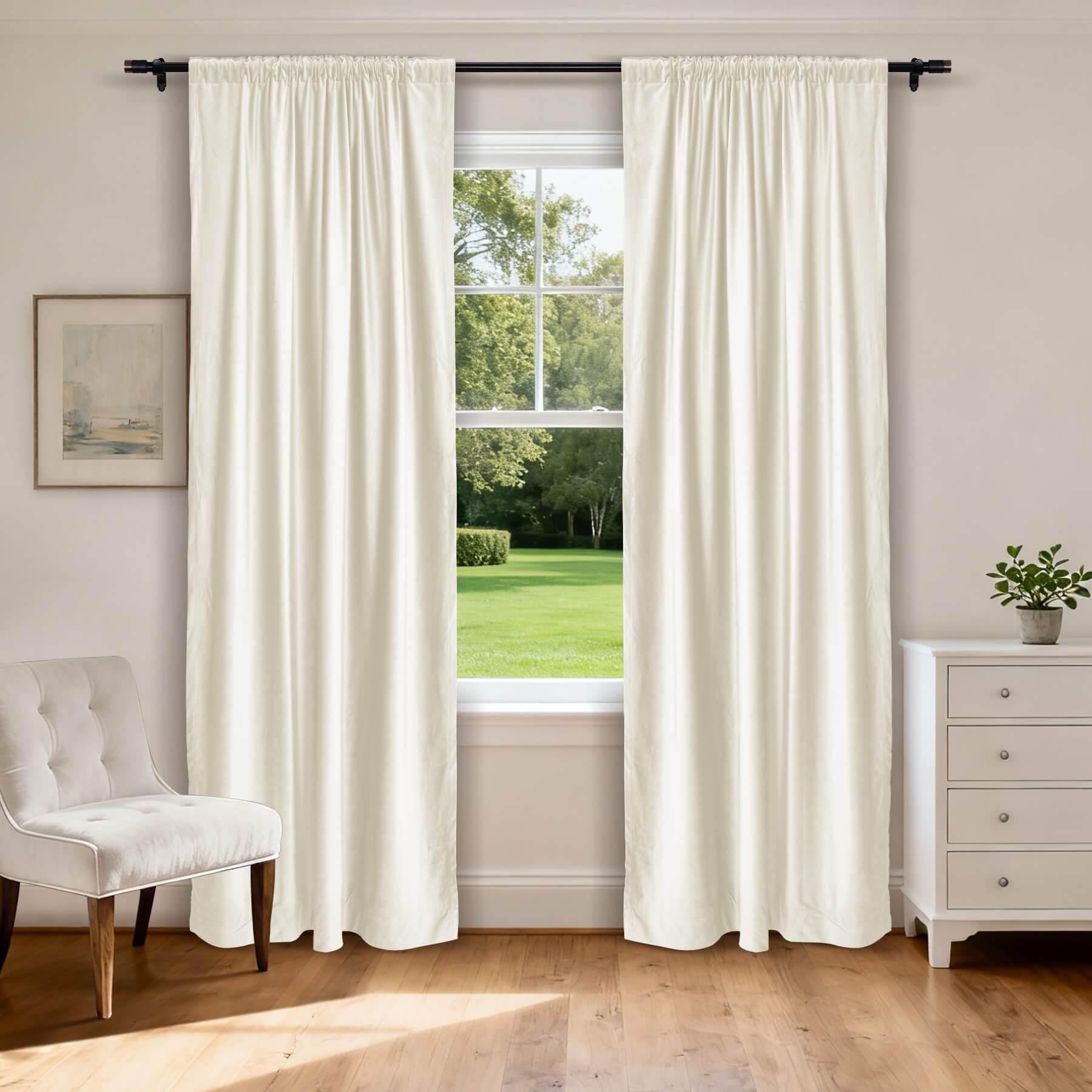 MJ11 Soft Soundproof Luxury Velvet Blackout Drapes Back Tab and Rod Pocket 2 In 1 - Cololeaf -- 1# Off White