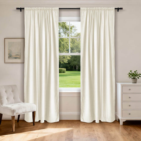 MJ11 Soft Soundproof Luxury Velvet Blackout Drapes Back Tab and Rod Pocket 2 In 1 - Cololeaf -- 1# Off White
