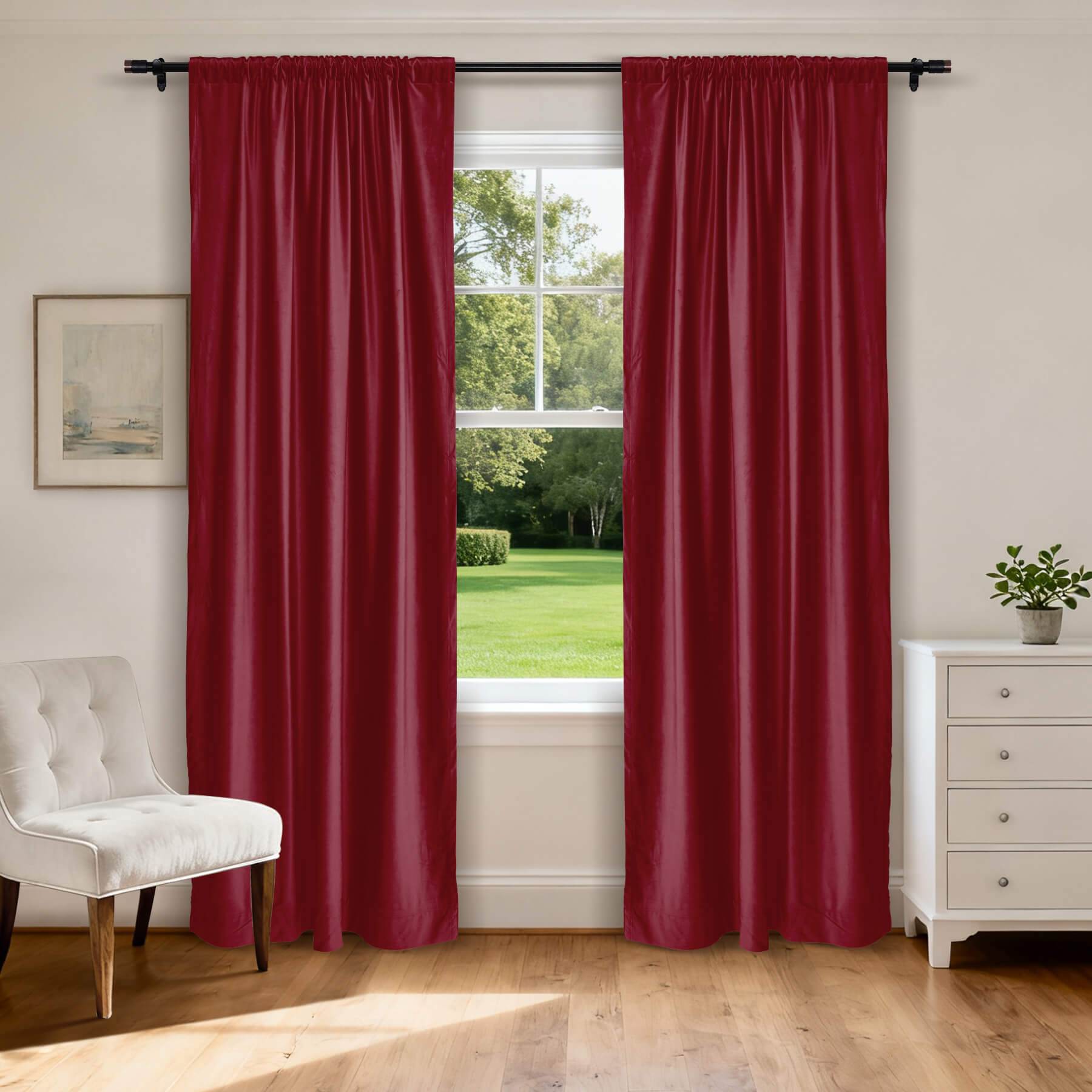 MJ11 Soft Soundproof Luxury Velvet Blackout Drapes Back Tab and Rod Pocket 2 In 1 - Cololeaf -- 43# Raspberry Red