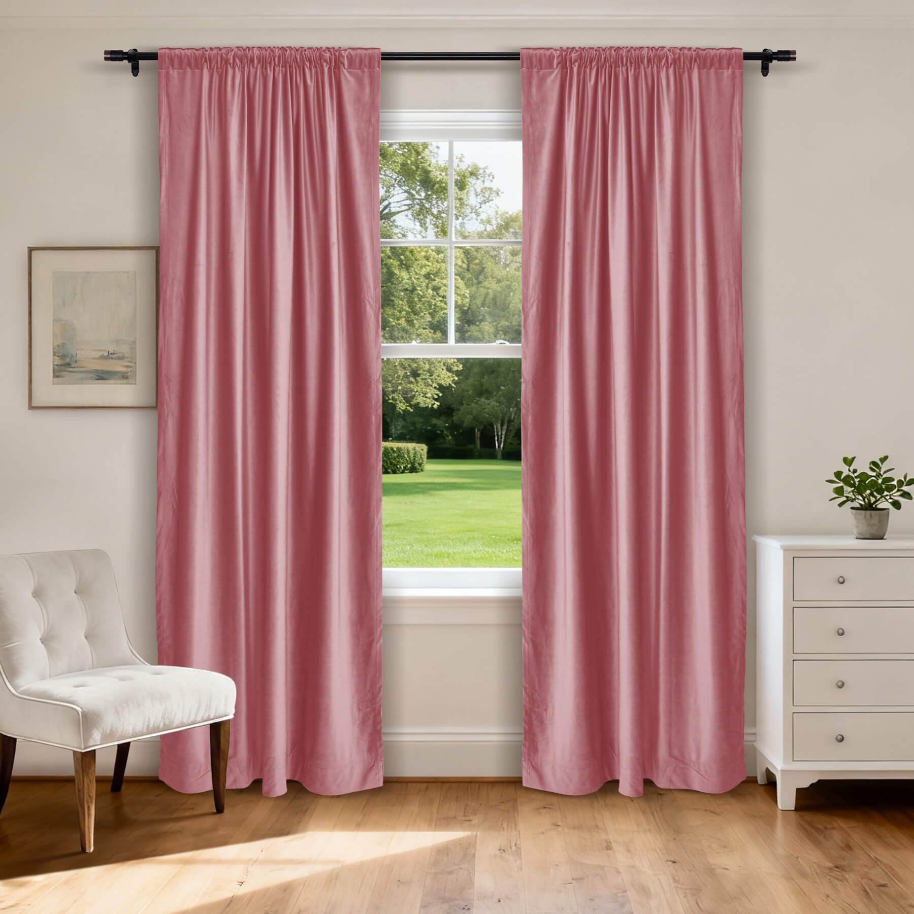 MJ11 Soft Soundproof Luxury Velvet Blackout Drapes Back Tab and Rod Pocket 2 In 1 - Cololeaf -- 36# Rose