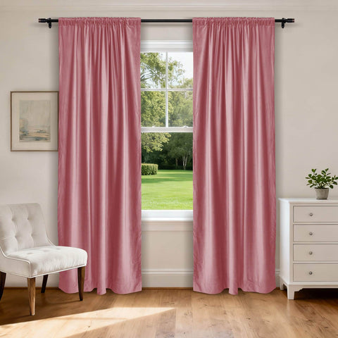 MJ11 Soft Soundproof Luxury Velvet Blackout Drapes Back Tab and Rod Pocket 2 In 1 - Cololeaf -- 36# Rose