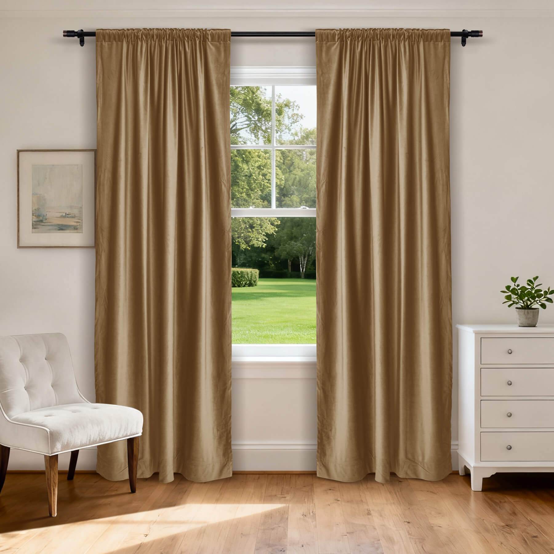 MJ11 Soft Soundproof Luxury Velvet Blackout Drapes Back Tab and Rod Pocket 2 In 1 - Cololeaf -- 15# Sable
