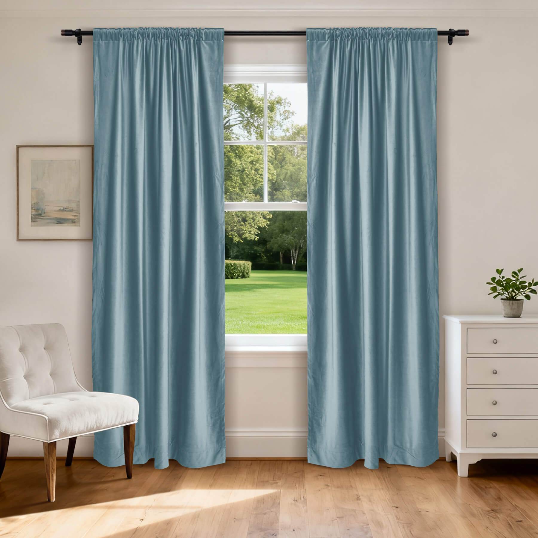 MJ11 Soft Soundproof Luxury Velvet Blackout Drapes Back Tab and Rod Pocket 2 In 1 - Cololeaf -- 107# Moss