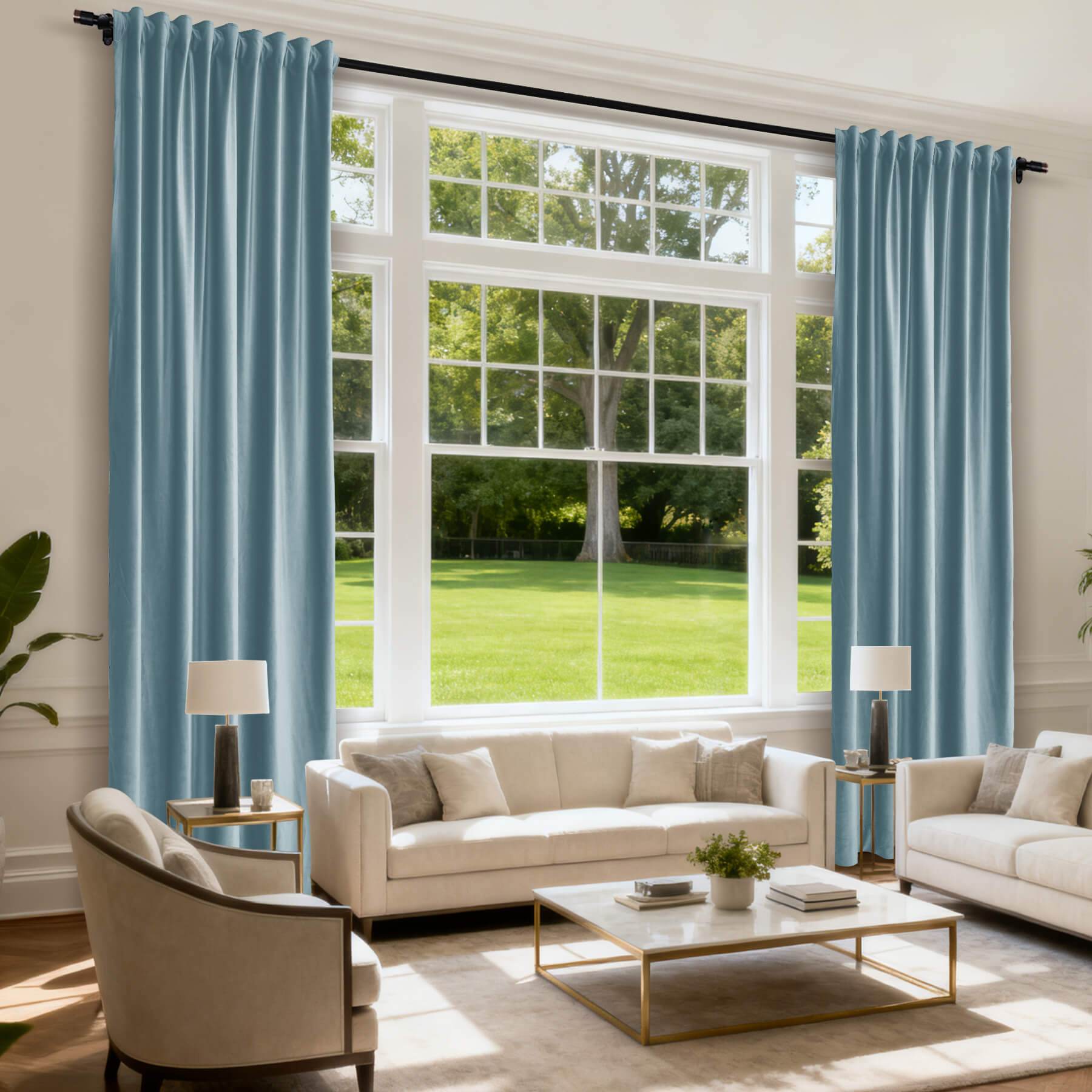 MJ11 Soft Soundproof Luxury Velvet Blackout Drapes Back Tab and Rod Pocket 2 In 1 - Cololeaf -- 107# Moss