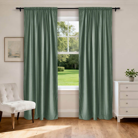 MJ11 Soft Soundproof Luxury Velvet Blackout Drapes Back Tab and Rod Pocket 2 In 1 - Cololeaf -- 107# Moss