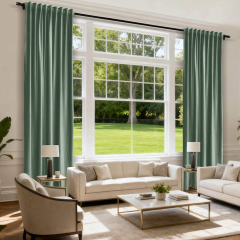 MJ11 Soft Soundproof Luxury Velvet Blackout Drapes Back Tab and Rod Pocket 2 In 1 - Cololeaf -- 107# Moss