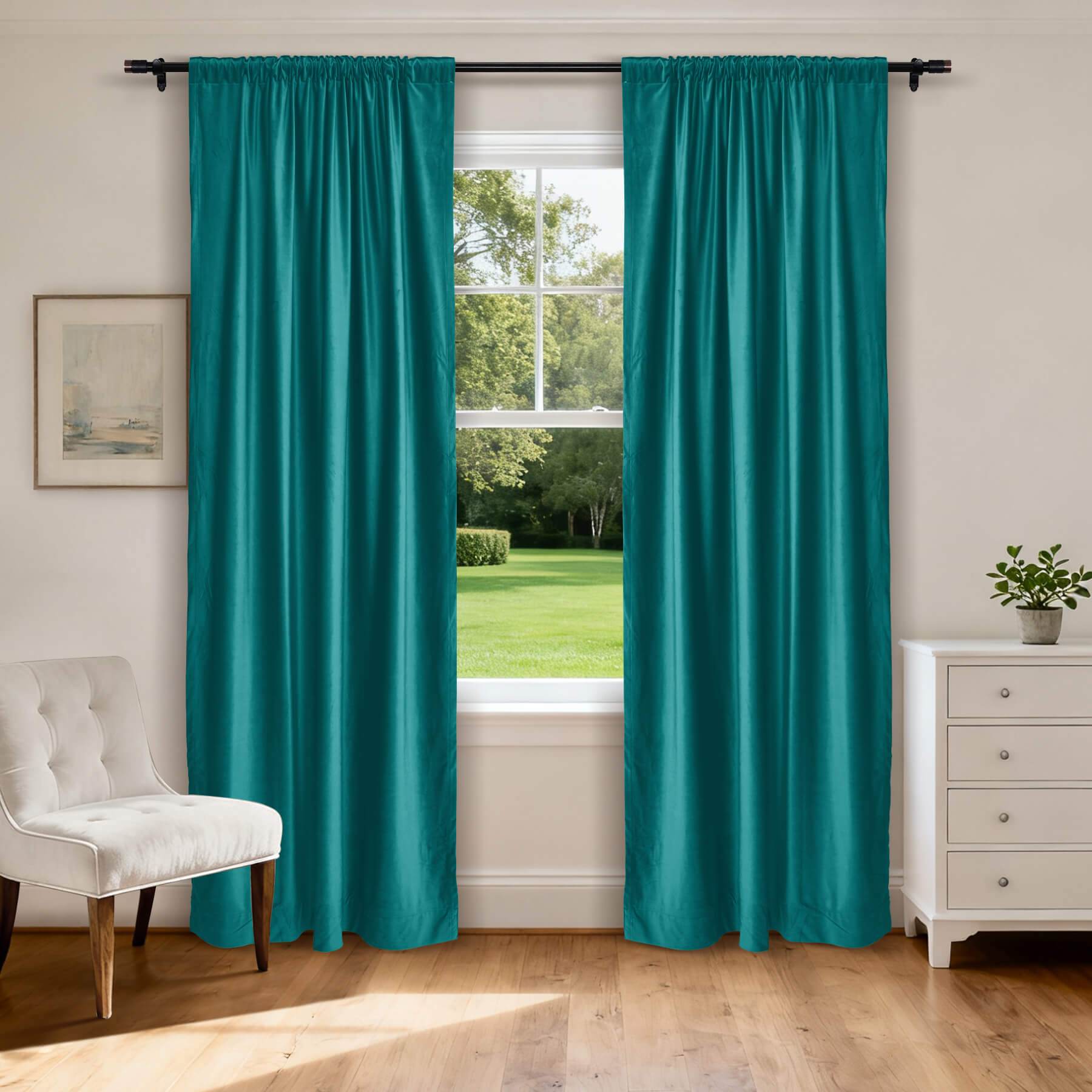 MJ11 Soft Soundproof Luxury Velvet Blackout Drapes Back Tab and Rod Pocket 2 In 1 - Cololeaf -- 107# Moss
