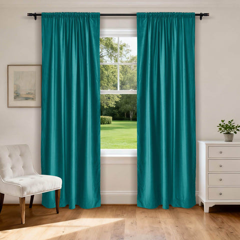 MJ11 Soft Soundproof Luxury Velvet Blackout Drapes Back Tab and Rod Pocket 2 In 1 - Cololeaf -- 107# Moss