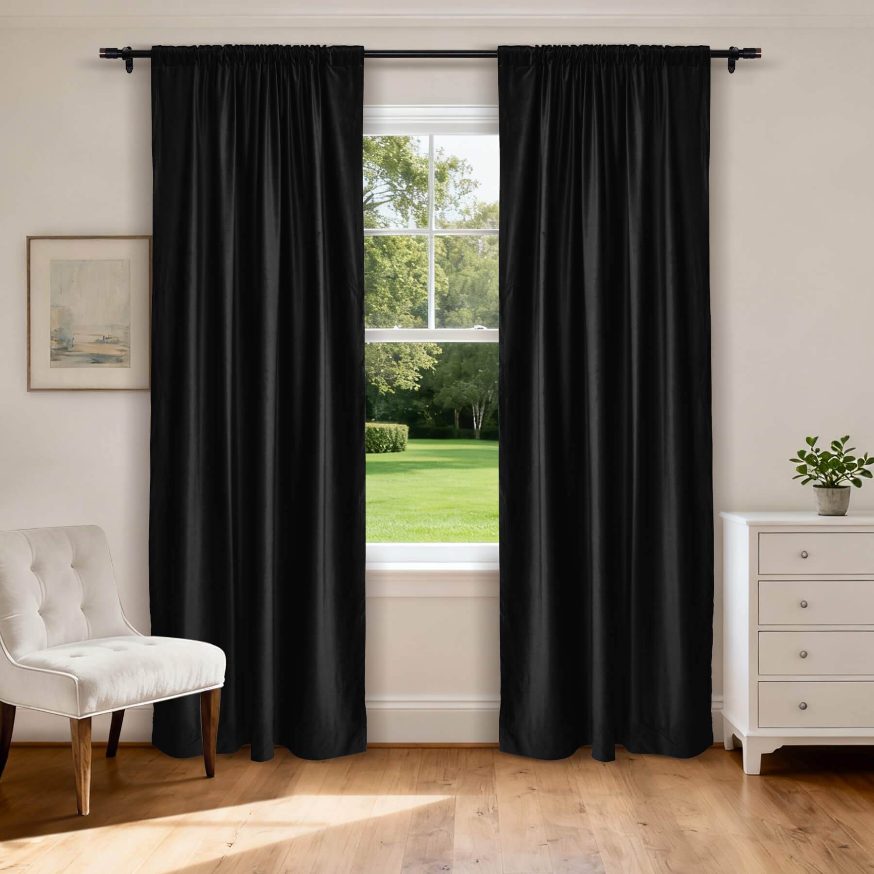MJ11 Soft Soundproof Luxury Velvet Blackout Drapes Back Tab and Rod Pocket 2 In 1 - Cololeaf -- 107# Moss