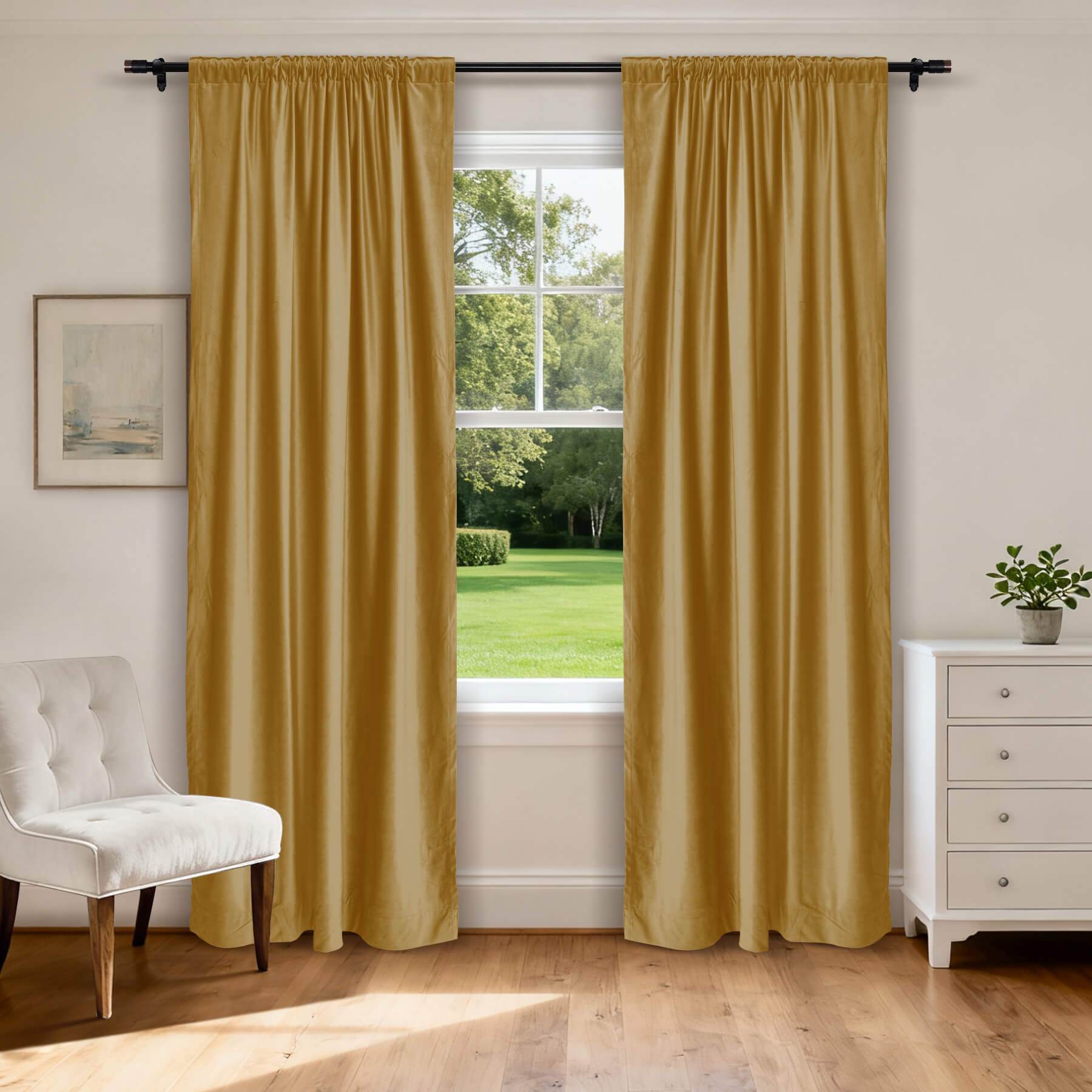MJ11 Soft Soundproof Luxury Velvet Blackout Drapes Back Tab and Rod Pocket 2 In 1 - Cololeaf -- 26# Wheat
