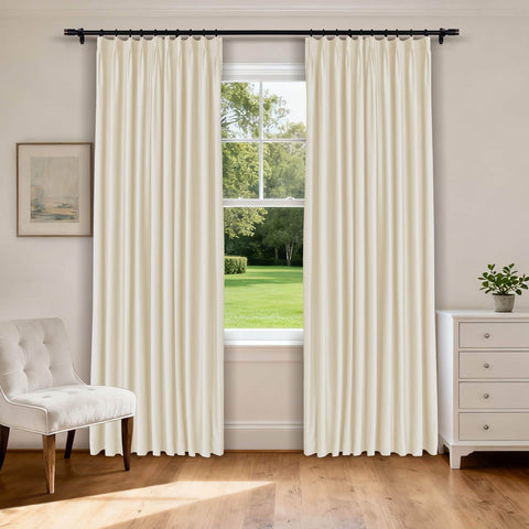 MJ11 Soft Velvet Blackout Drapes For Living Room Bedroom Pinch Pleat - Cololeaf -- 57# Ivory