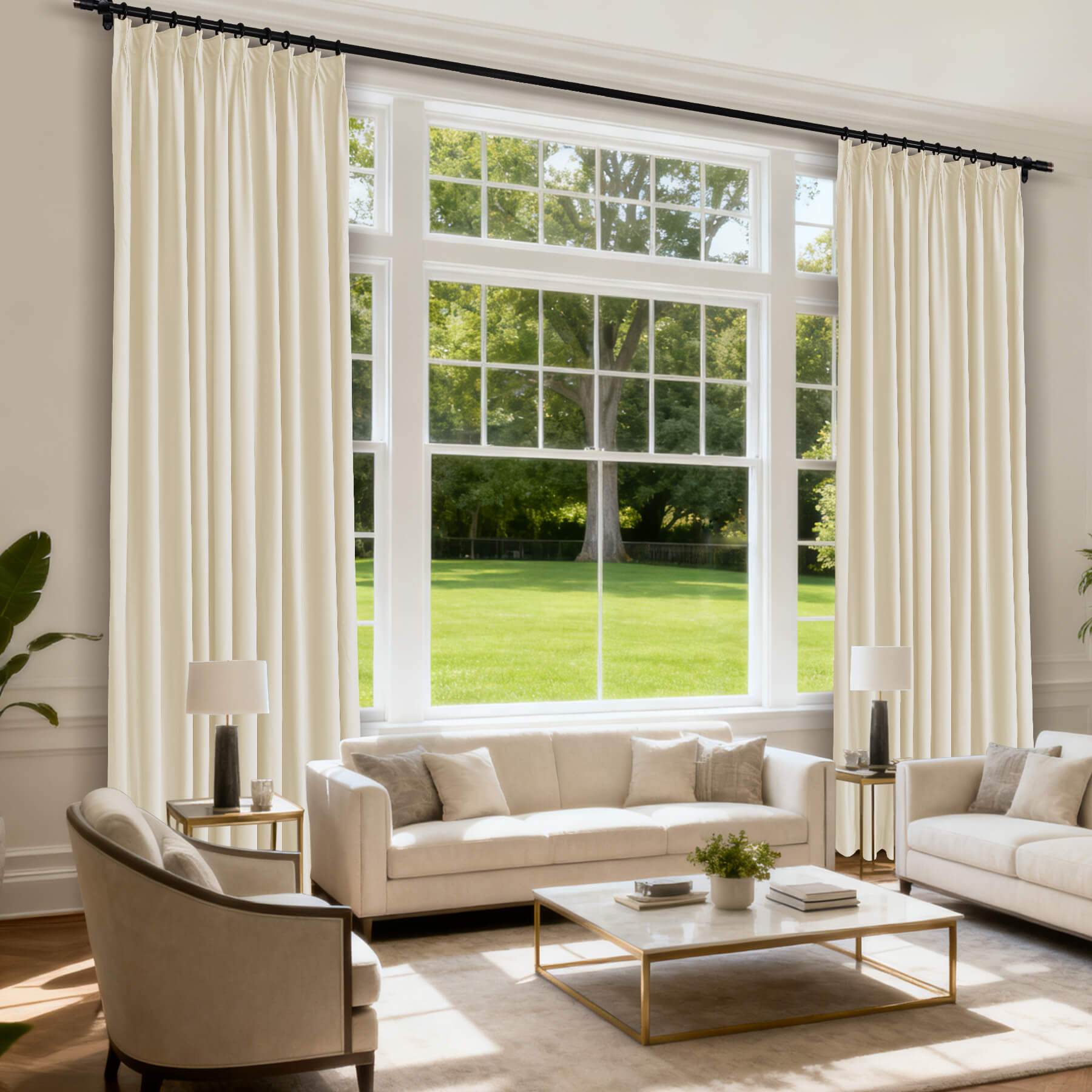 MJ11 Soft Velvet Blackout Drapes For Living Room Bedroom Pinch Pleat - Cololeaf -- 57# Ivory