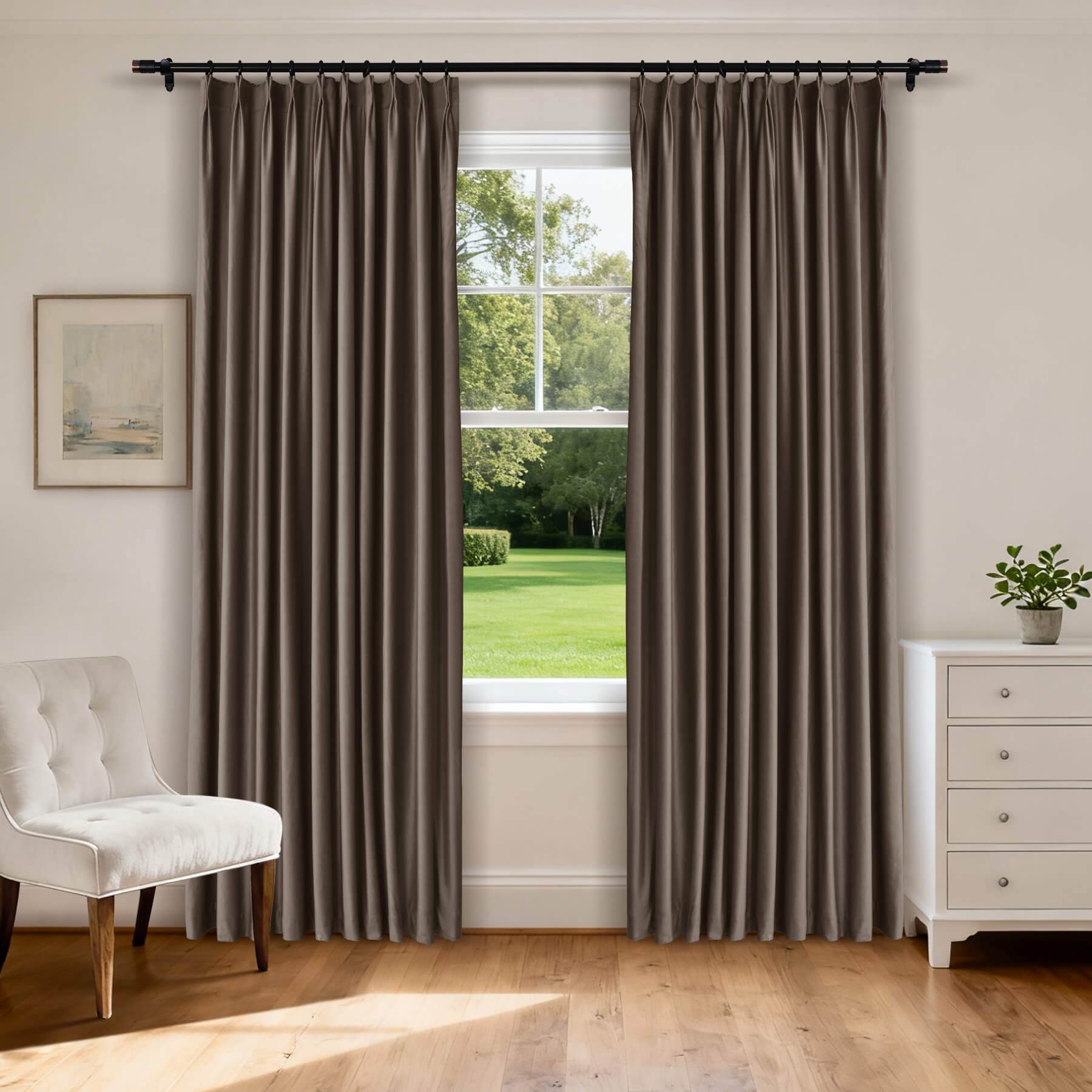 MJ11 Soft Velvet Blackout Drapes For Living Room Bedroom Pinch Pleat - Cololeaf -- 18# Brown