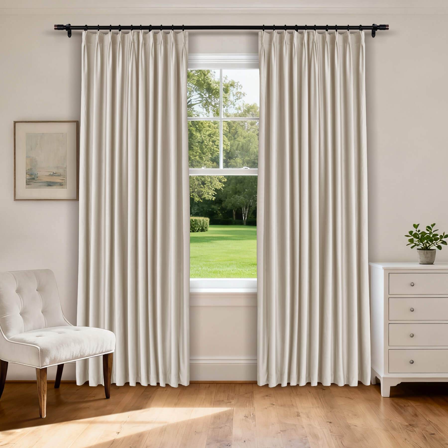 MJ11 Soft Velvet Blackout Drapes For Living Room Bedroom Pinch Pleat - Cololeaf -- 2# Cashmere