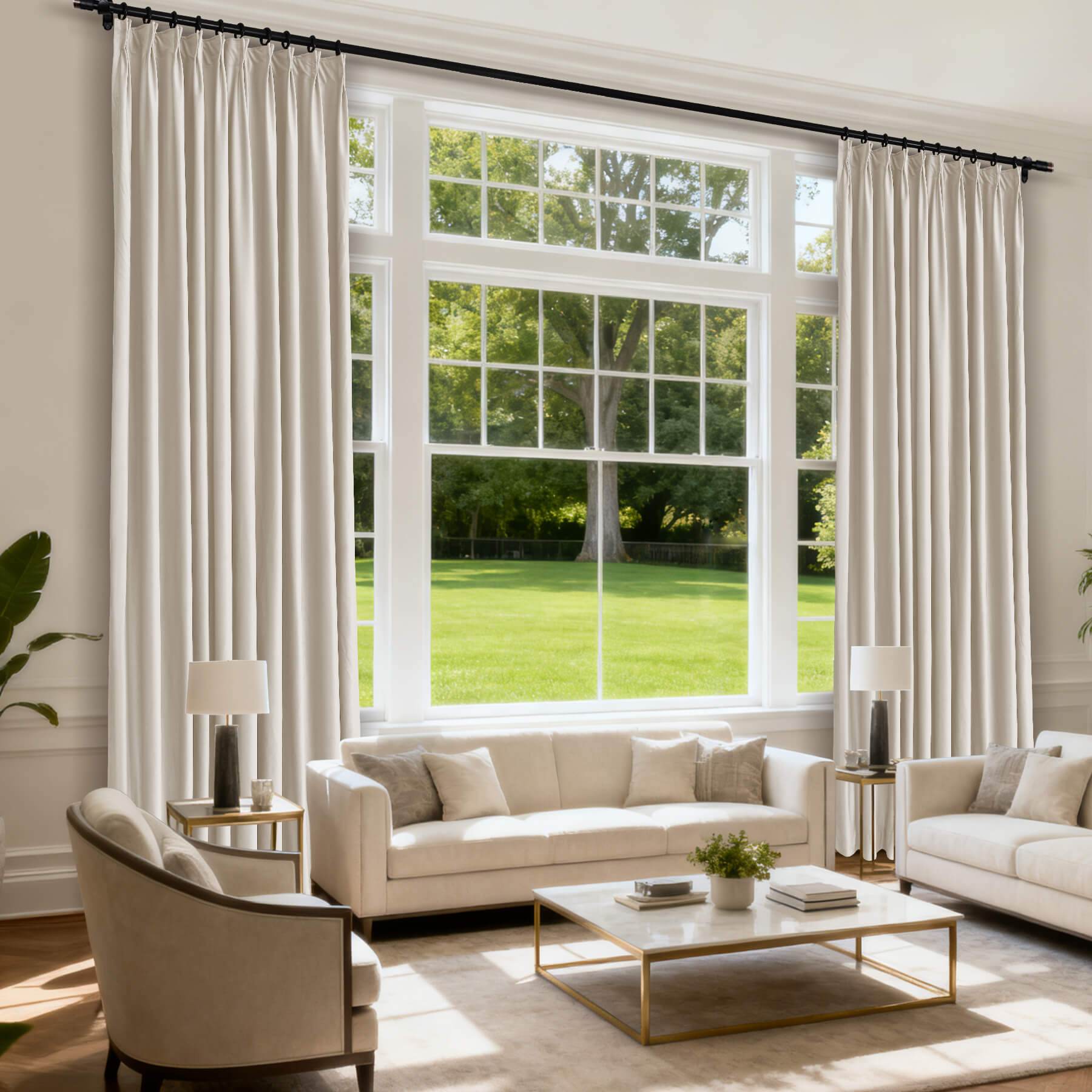 MJ11 Soft Velvet Blackout Drapes For Living Room Bedroom Pinch Pleat - Cololeaf -- 57# Ivory