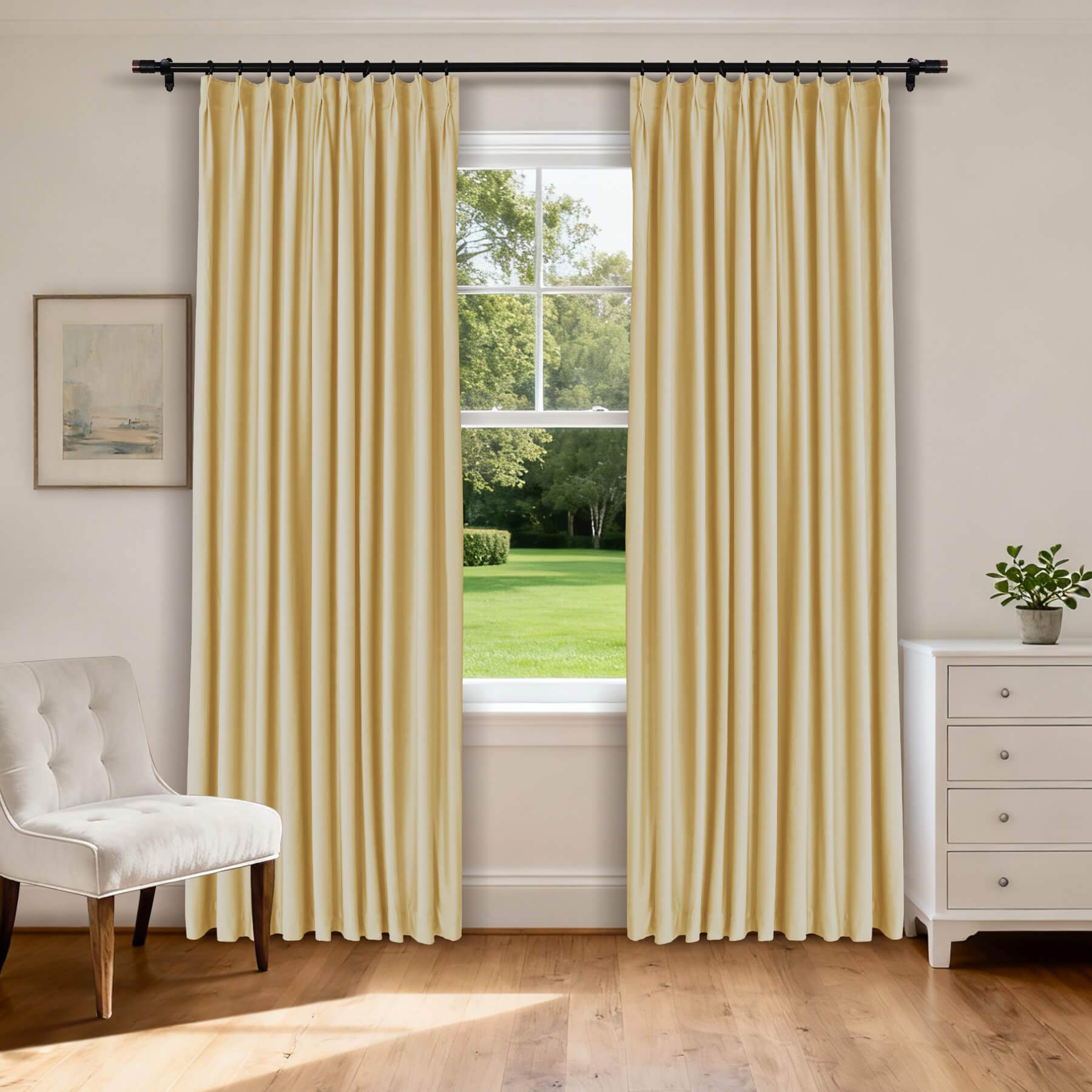 MJ11 Soft Velvet Blackout Drapes For Living Room Bedroom Pinch Pleat - Cololeaf -- 3# Cream