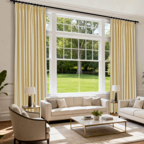 MJ11 Soft Velvet Blackout Drapes For Living Room Bedroom Pinch Pleat - Cololeaf -- 57# Ivory