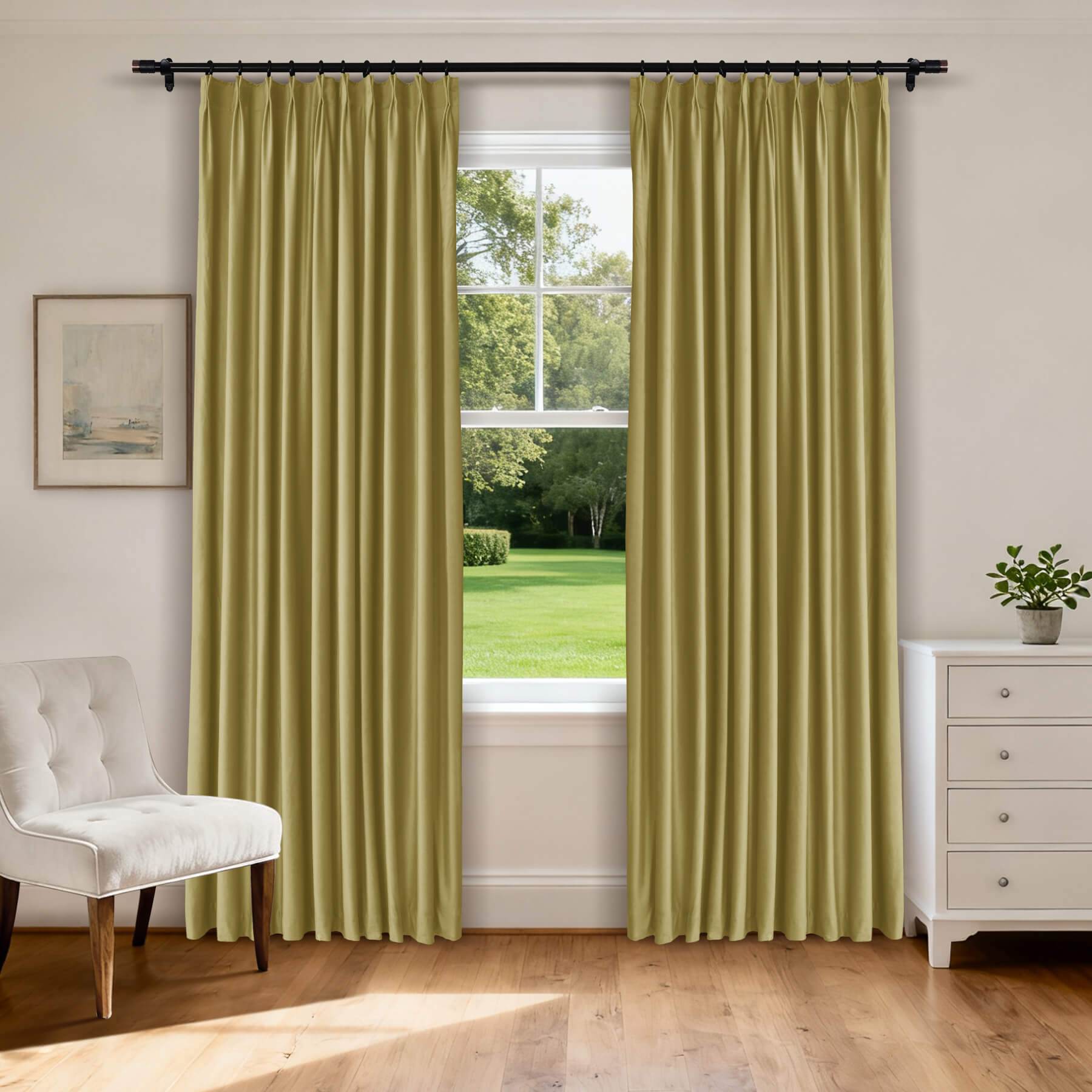 MJ11 Soft Velvet Blackout Drapes For Living Room Bedroom Pinch Pleat - Cololeaf -- 57# Ivory