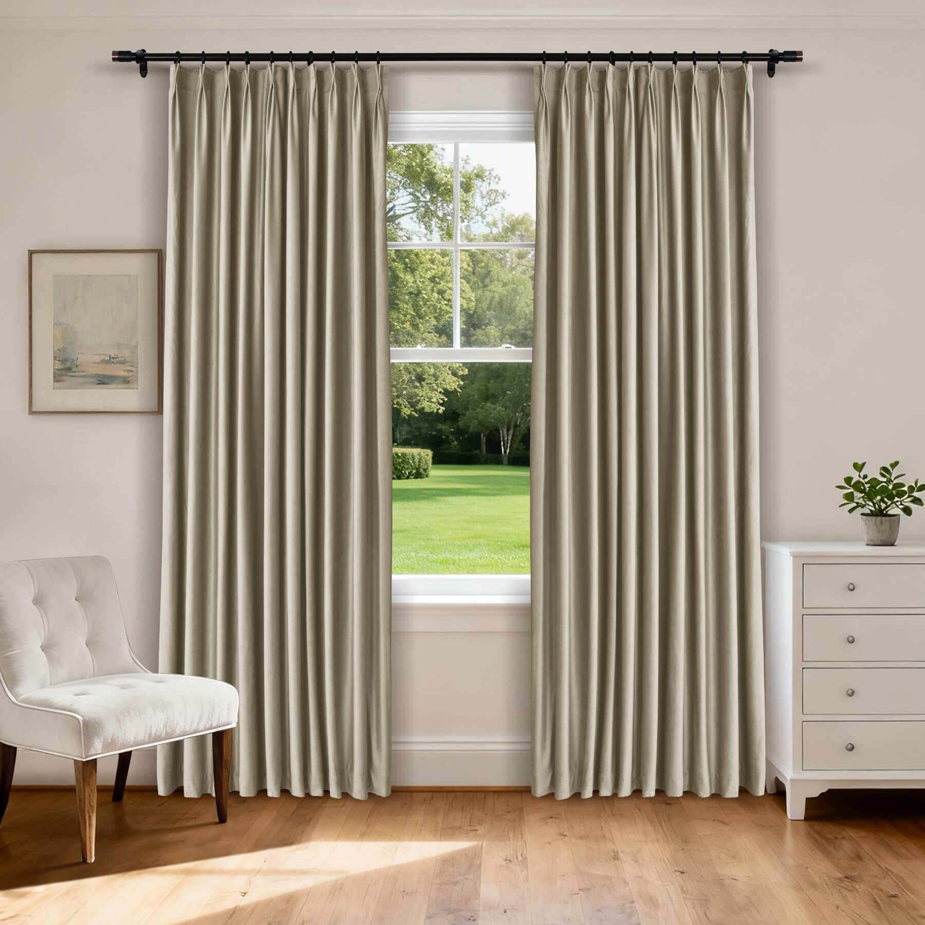MJ11 Soft Velvet Blackout Drapes For Living Room Bedroom Pinch Pleat - Cololeaf -- 8# Gray Beige