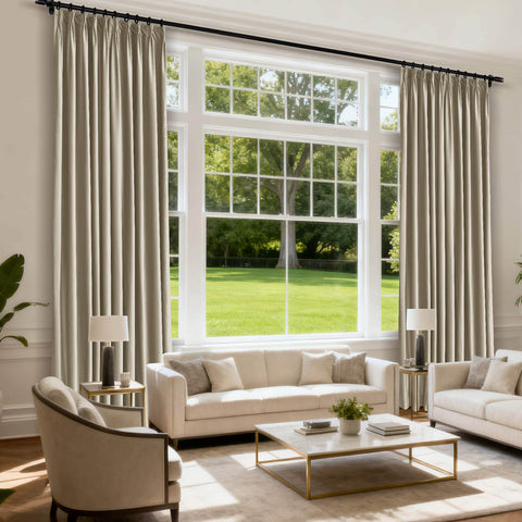 MJ11 Soft Velvet Blackout Drapes For Living Room Bedroom Pinch Pleat - Cololeaf -- 57# Ivory