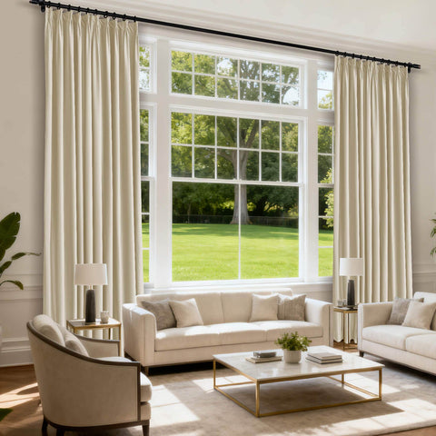 MJ11 Soft Velvet Blackout Drapes For Living Room Bedroom Pinch Pleat - Cololeaf -- 57# Ivory