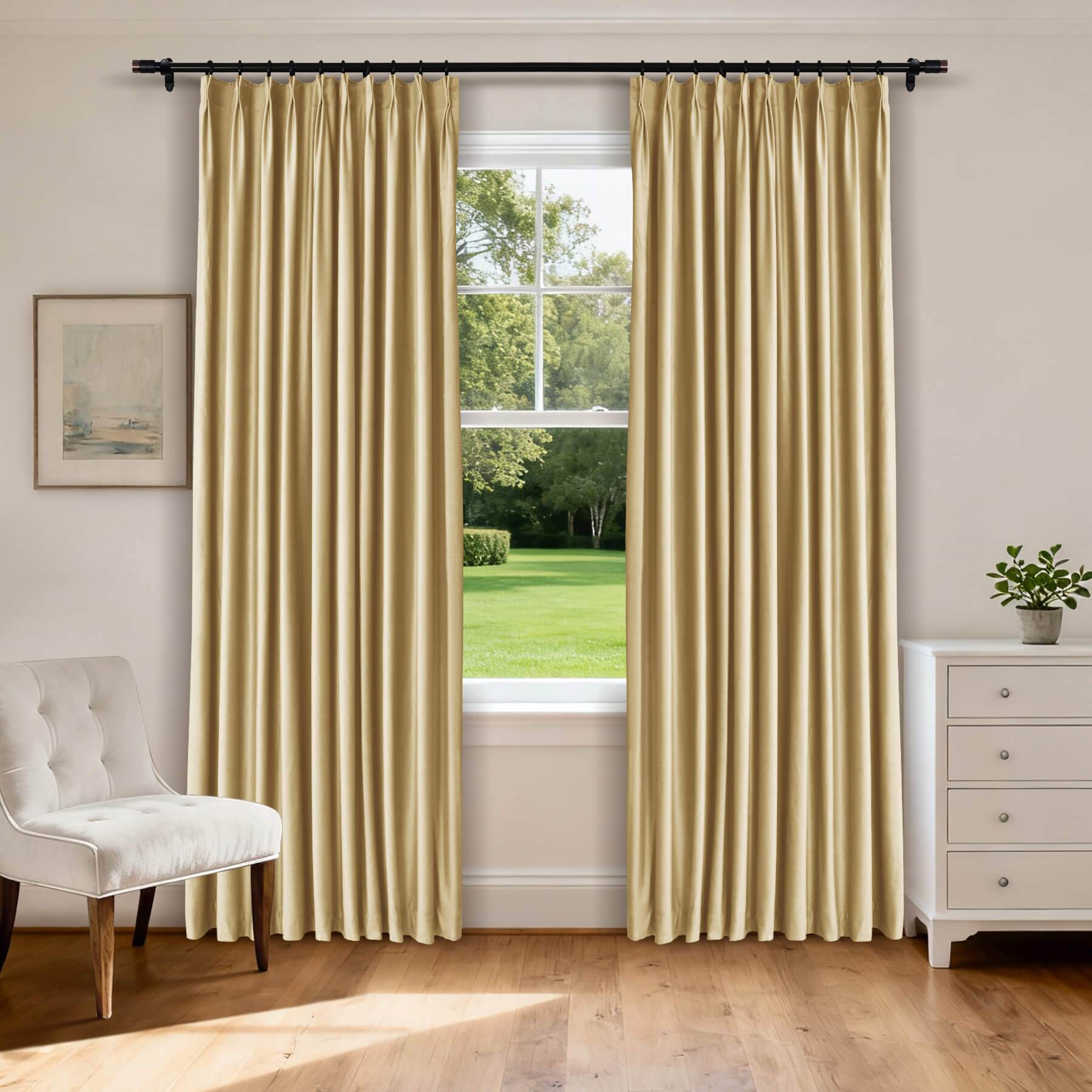 MJ11 Soft Velvet Blackout Drapes For Living Room Bedroom Pinch Pleat - Cololeaf -- 5# Kakhi