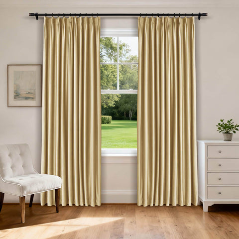 MJ11 Soft Velvet Blackout Drapes For Living Room Bedroom Pinch Pleat - Cololeaf -- 5# Kakhi
