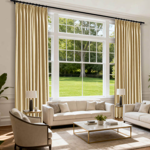MJ11 Soft Velvet Blackout Drapes For Living Room Bedroom Pinch Pleat - Cololeaf -- 57# Ivory