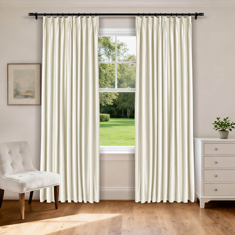MJ11 Soft Velvet Blackout Drapes For Living Room Bedroom Pinch Pleat - Cololeaf -- 1# Off White