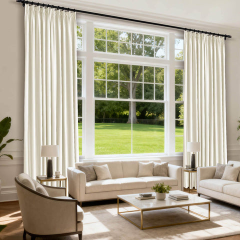 MJ11 Soft Velvet Blackout Drapes For Living Room Bedroom Pinch Pleat - Cololeaf -- 57# Ivory