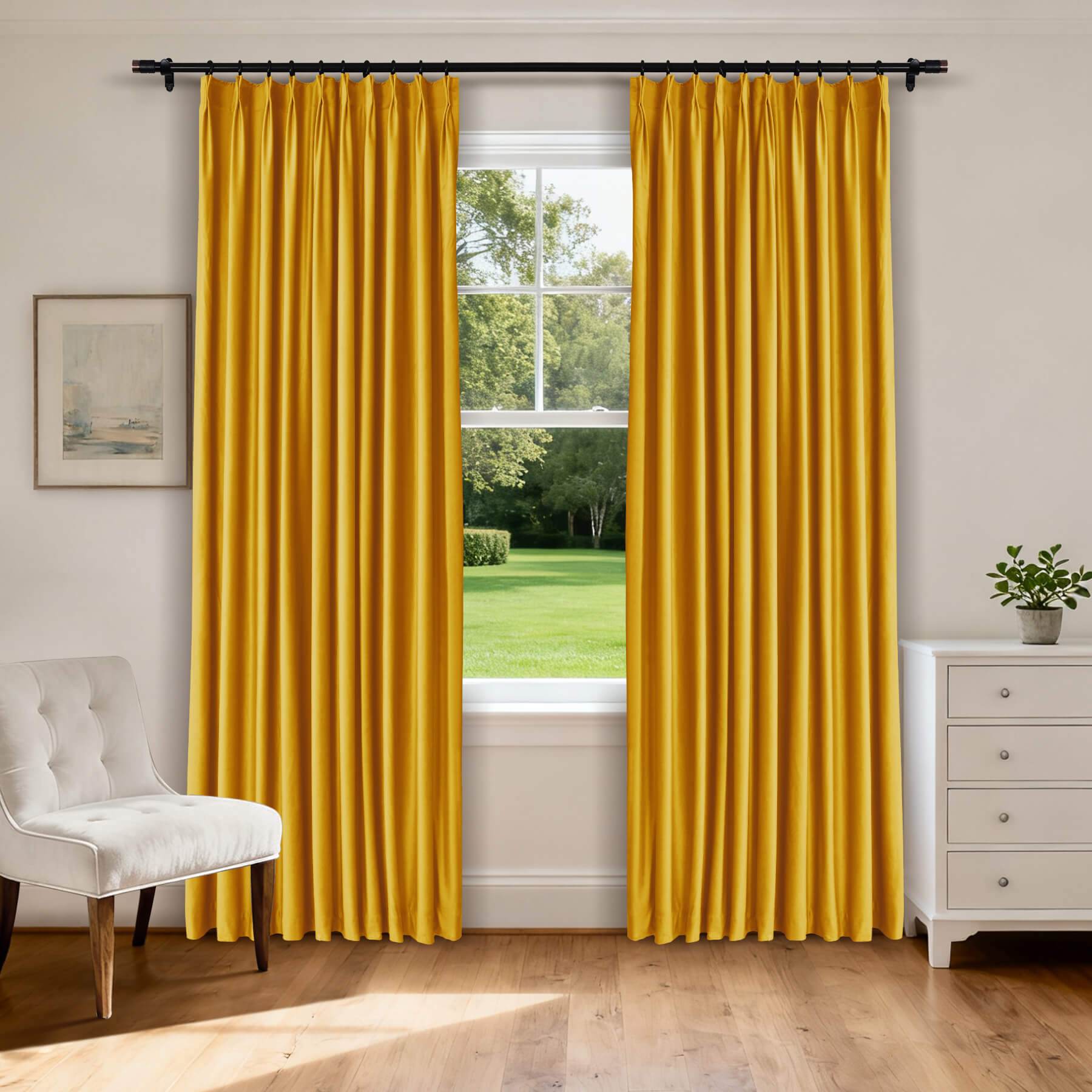 MJ11 Soft Velvet Blackout Drapes For Living Room Bedroom Pinch Pleat - Cololeaf -- 24# Orange