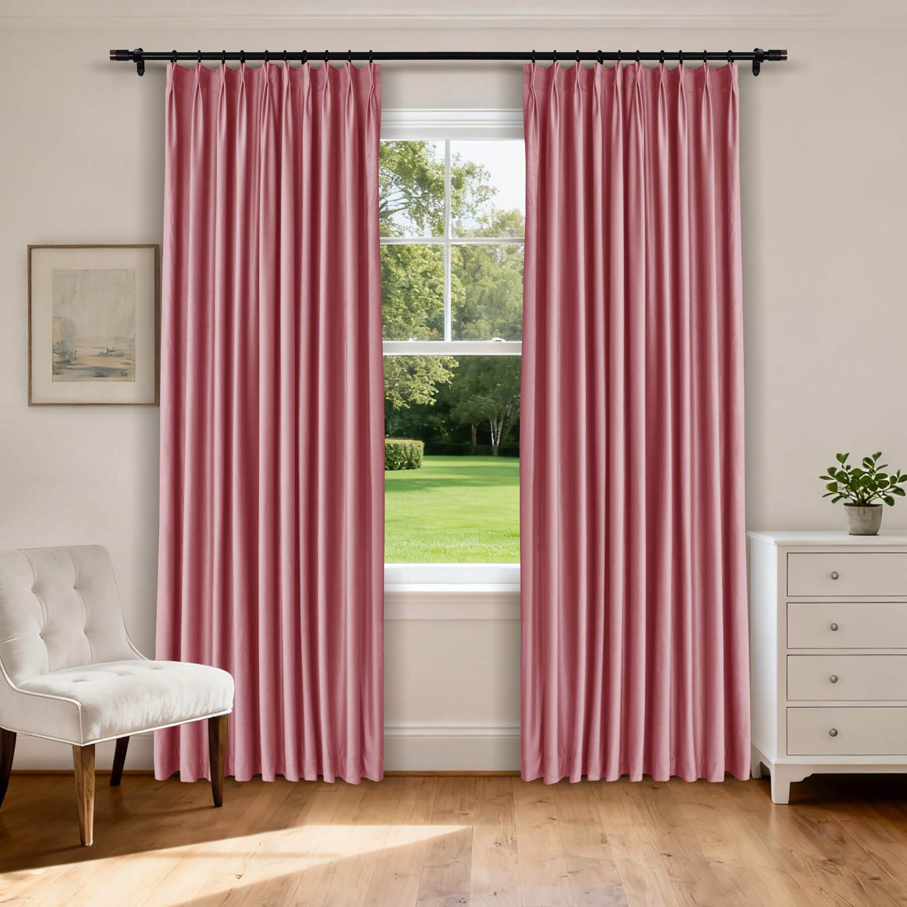 MJ11 Soft Velvet Blackout Drapes For Living Room Bedroom Pinch Pleat - Cololeaf -- 36# Rose