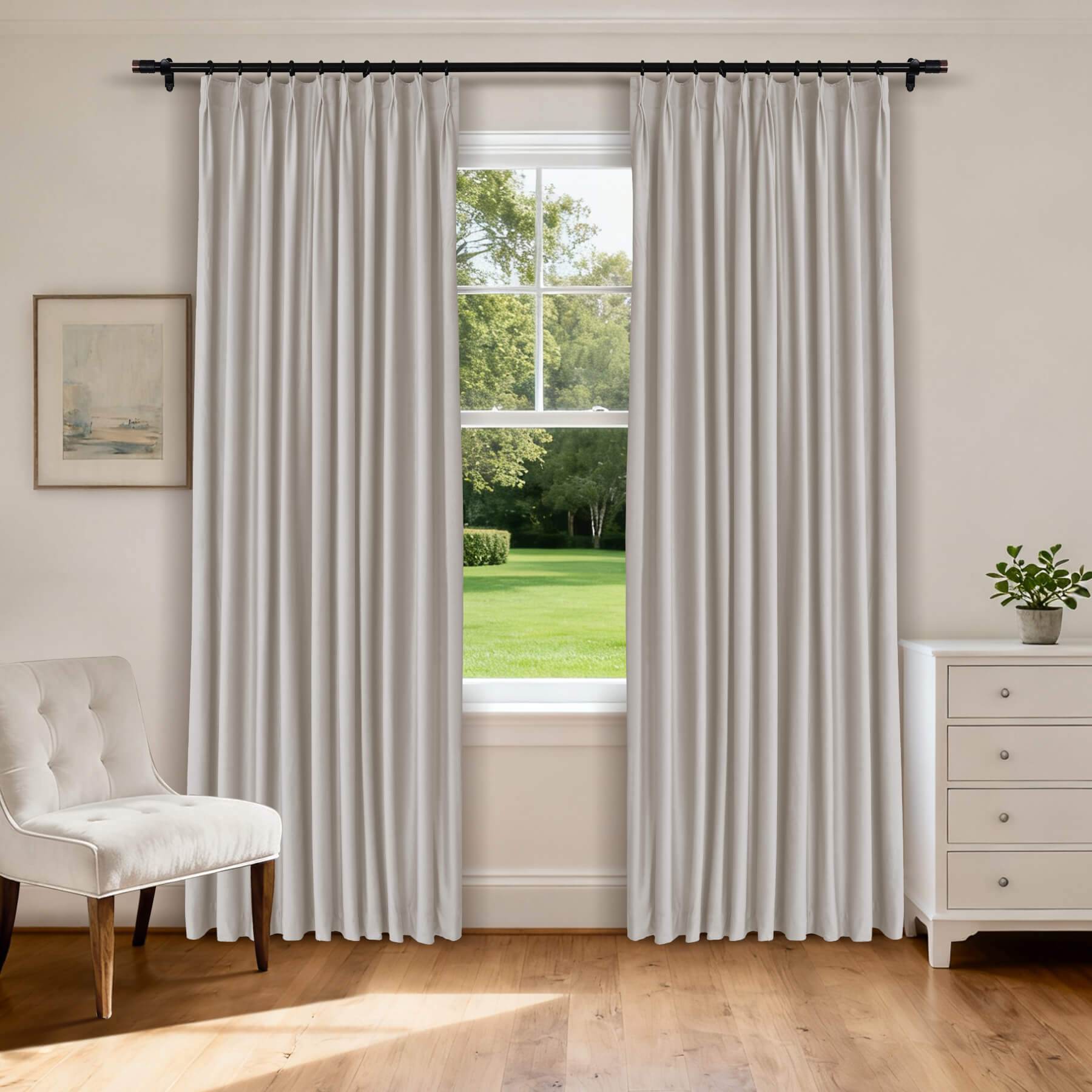 MJ11 Soft Velvet Blackout Drapes For Living Room Bedroom Pinch Pleat - Cololeaf -- 57# Ivory