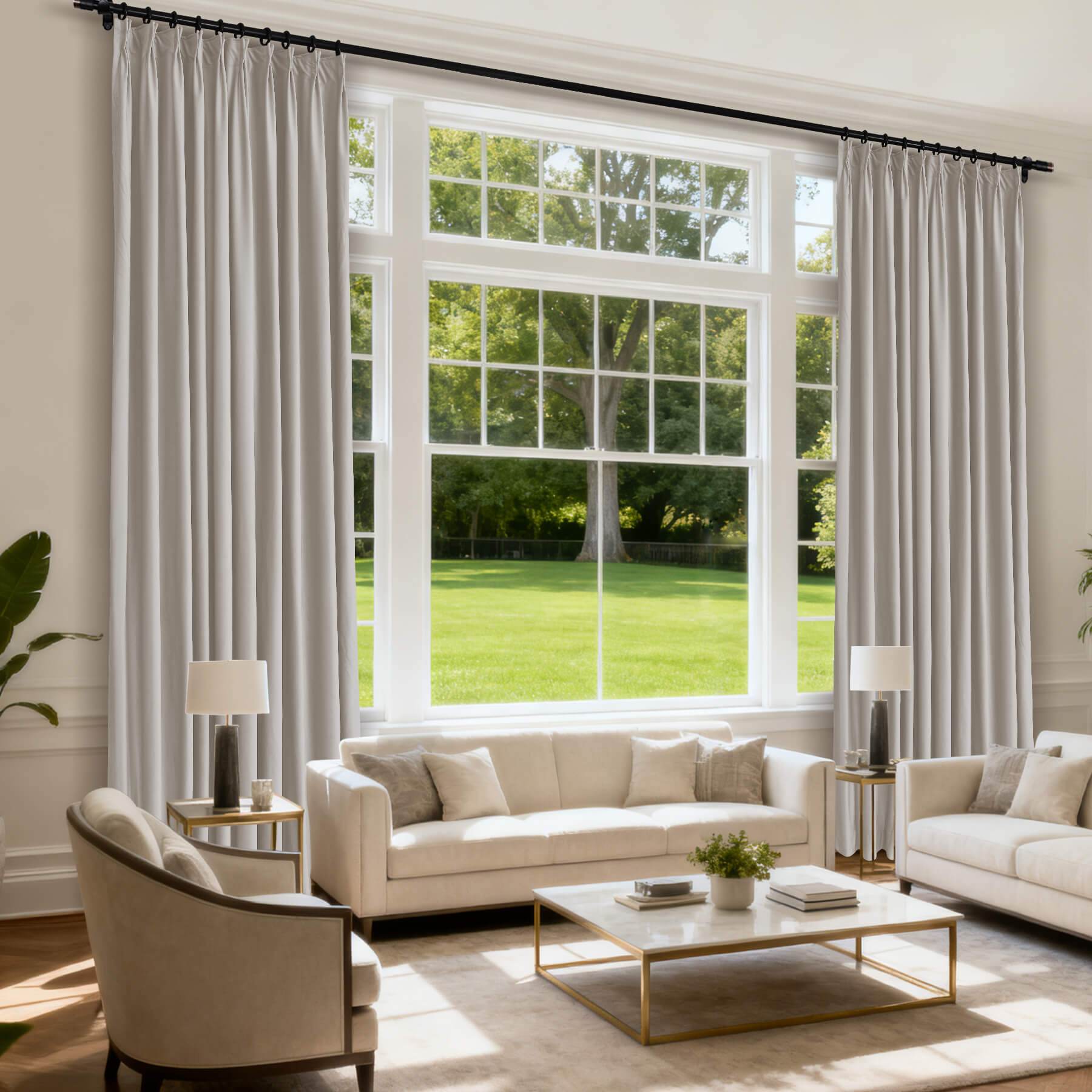 MJ11 Soft Velvet Blackout Drapes For Living Room Bedroom Pinch Pleat - Cololeaf -- 57# Ivory
