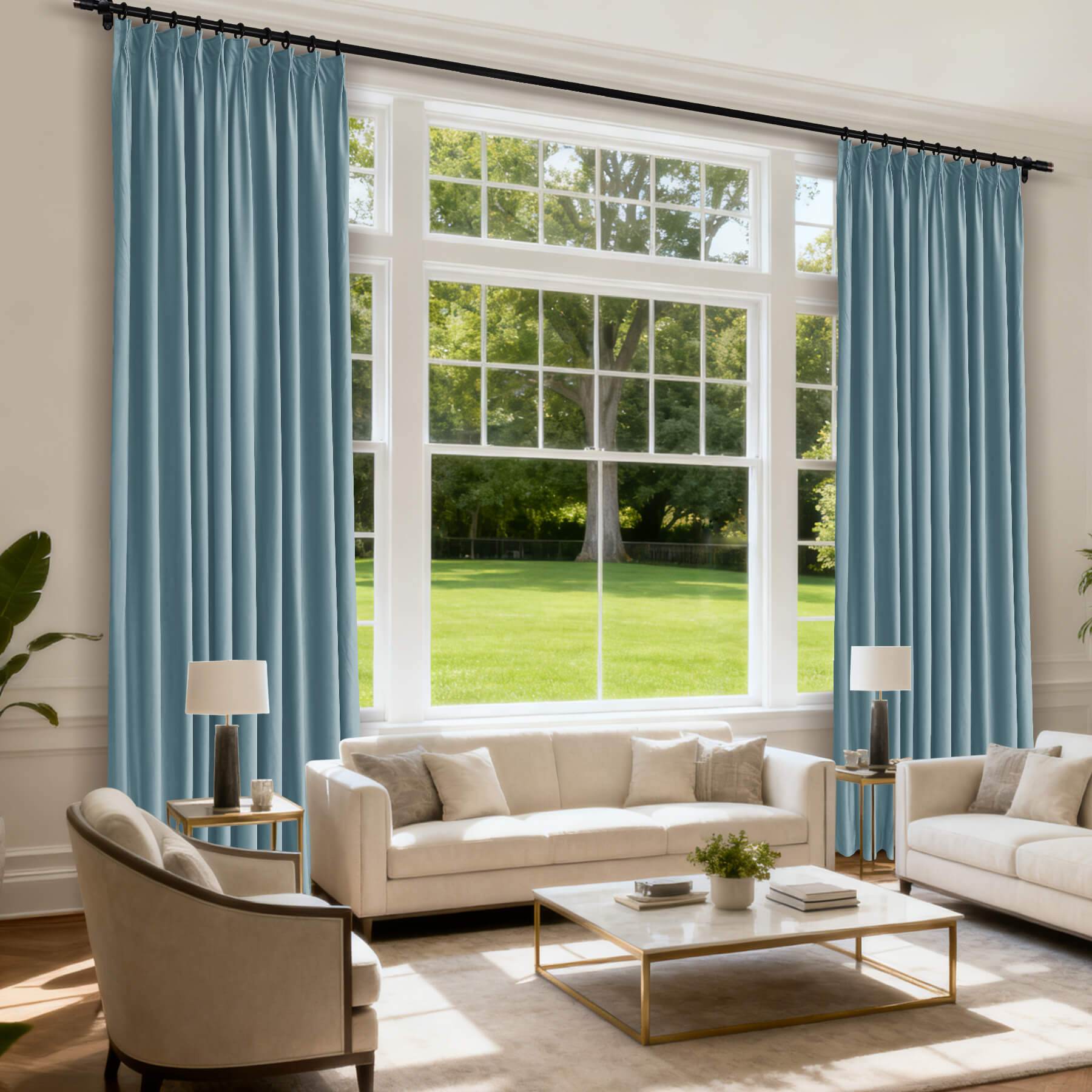 MJ11 Soft Velvet Blackout Drapes For Living Room Bedroom Pinch Pleat - Cololeaf -- 57# Ivory